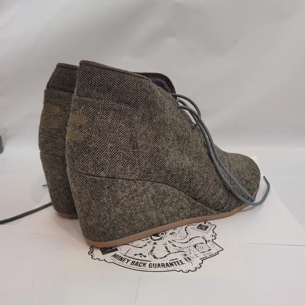 TOMS Desert Wedge Womens Olive Herringbone Lace Up Booties Shoes Size 6W